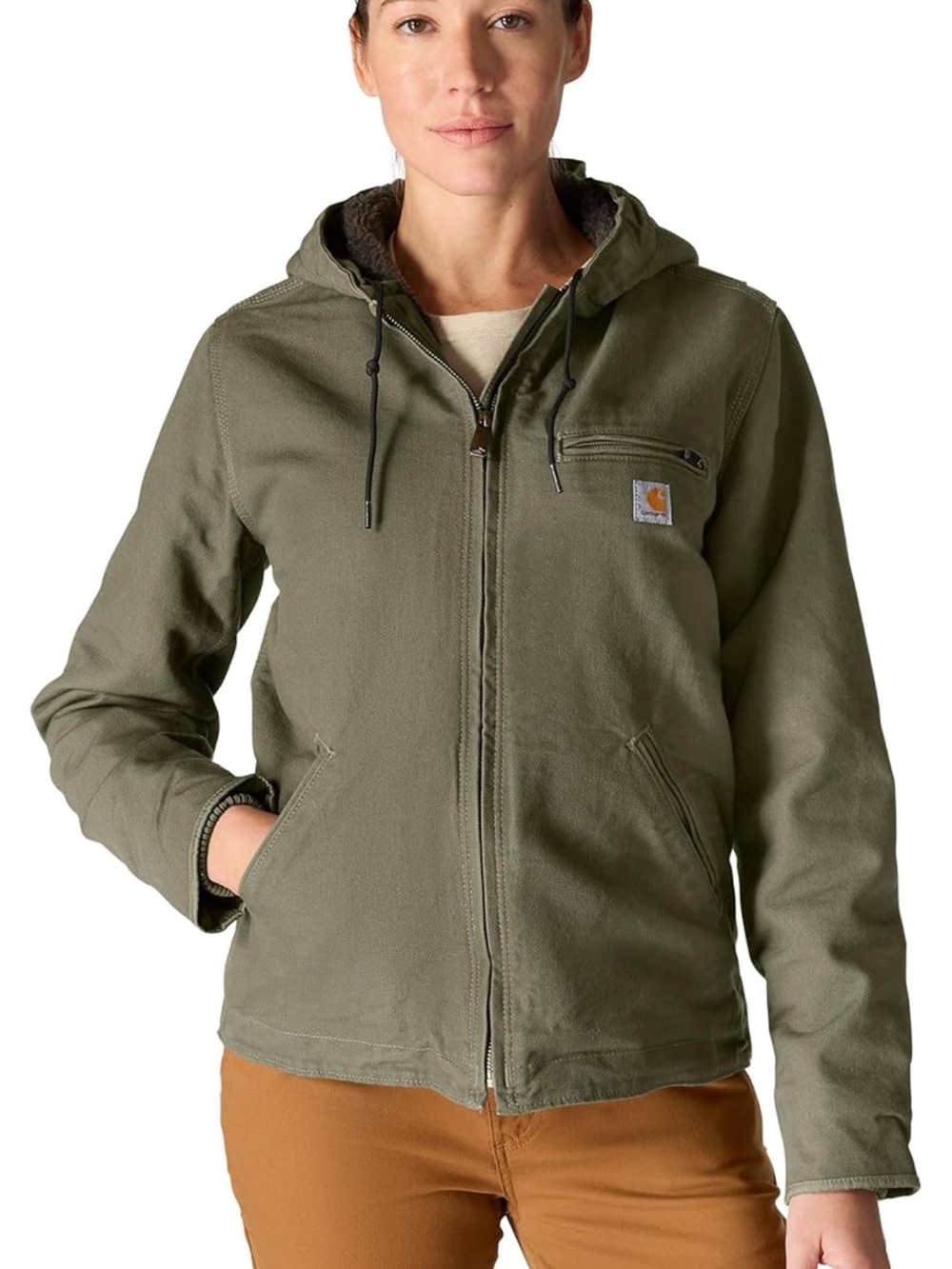 Carhartt Olive Hooded Zip Work Jacket